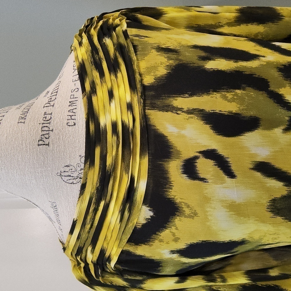 Lloyd Williams Yellow And Black Geo Watercolor Pleated Boat Neckline Top-Size M - Picture 3 of 7